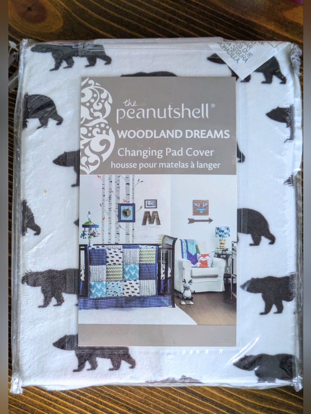 Peanutshell Woodland Dreams Black Bear Changing Pad Cover - White/Black